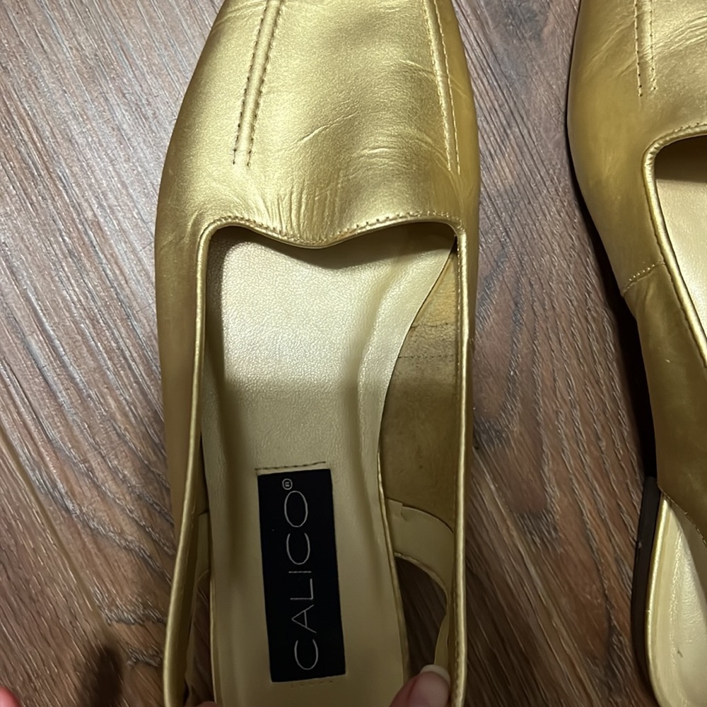 Leather Calico light gold flats 10M Sling back Classy Classic Versatile - Picture 5 of 10